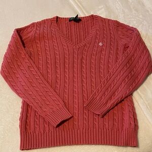 Ralph Lauren V-Neck Cable Knit Sweater in Pink